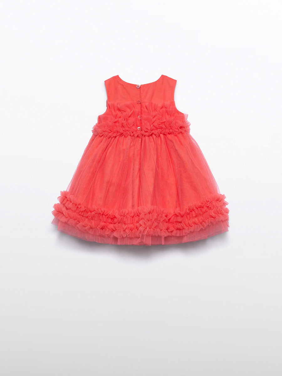 Vestido tule folhos Papoila (Fúcsia)  para Bebé Menina - Abel & Lula