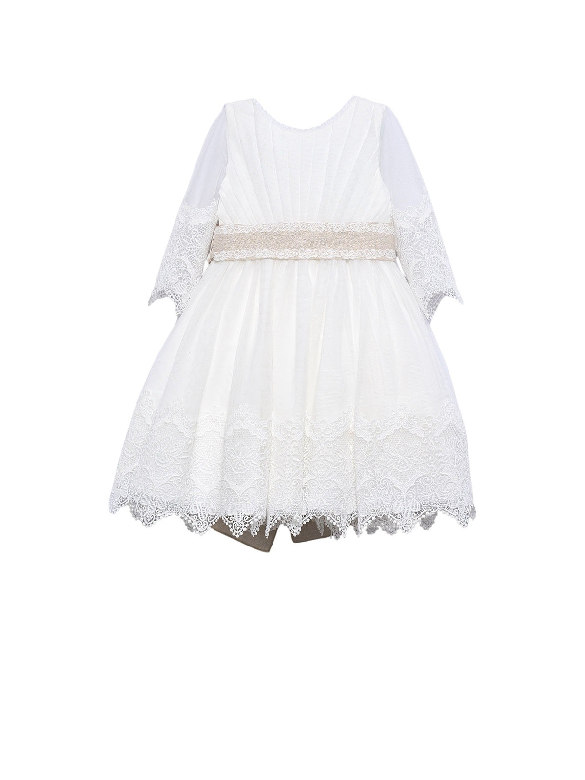 Vestido tule bordado guipur Nata (Creme / Pérola)  para Menina - Abel & Lula