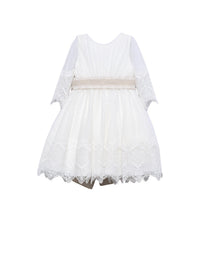 Vestido tule bordado guipur Nata (Creme / Pérola)  para Menina - Abel & Lula