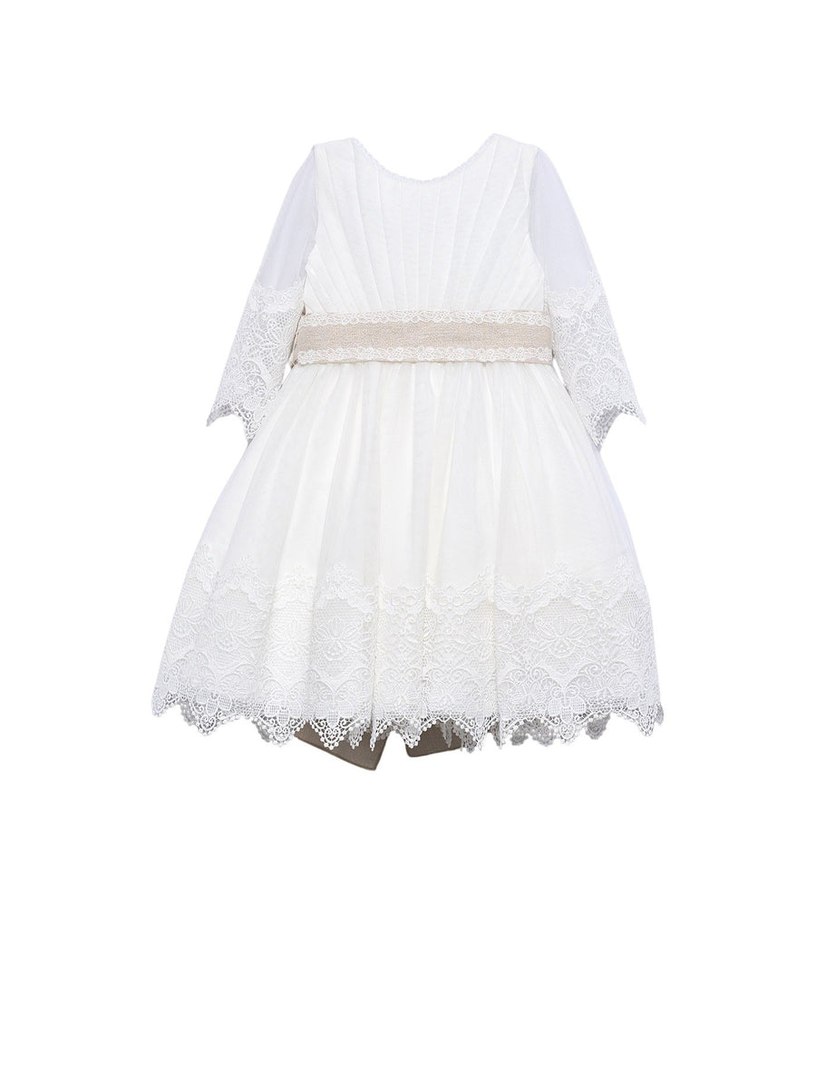 Vestido tule bordado guipur Nata (Creme / Pérola)  para Menina - Abel & Lula