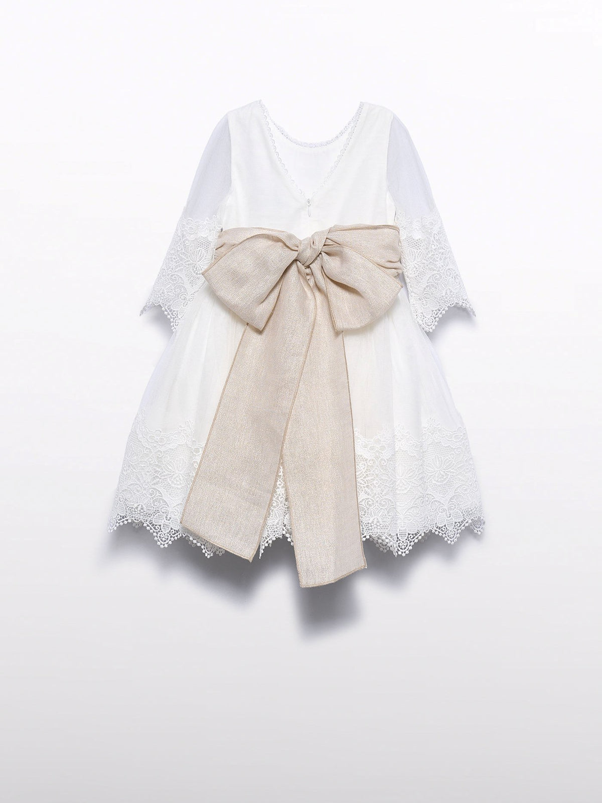 Vestido tule bordado guipur Nata (Creme / Pérola)  para Menina - Abel & Lula