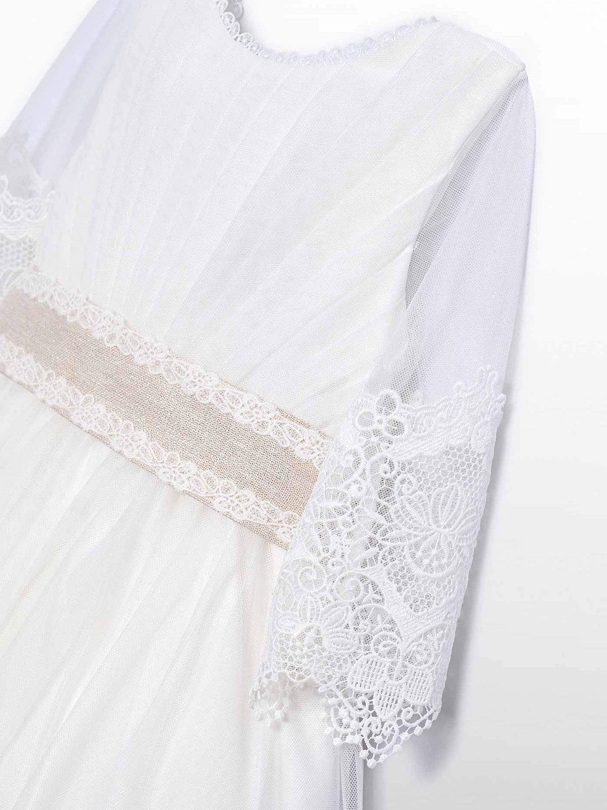 Vestido tule bordado guipur Nata (Creme / Pérola)  para Menina - Abel & Lula