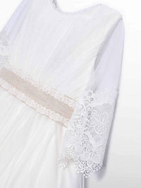 Vestido tule bordado guipur Nata (Creme / Pérola)  para Menina - Abel & Lula
