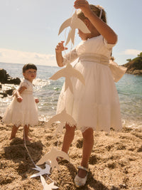 Vestido tule bordado guipur Nata (Creme / Pérola)  para Menina - Abel & Lula