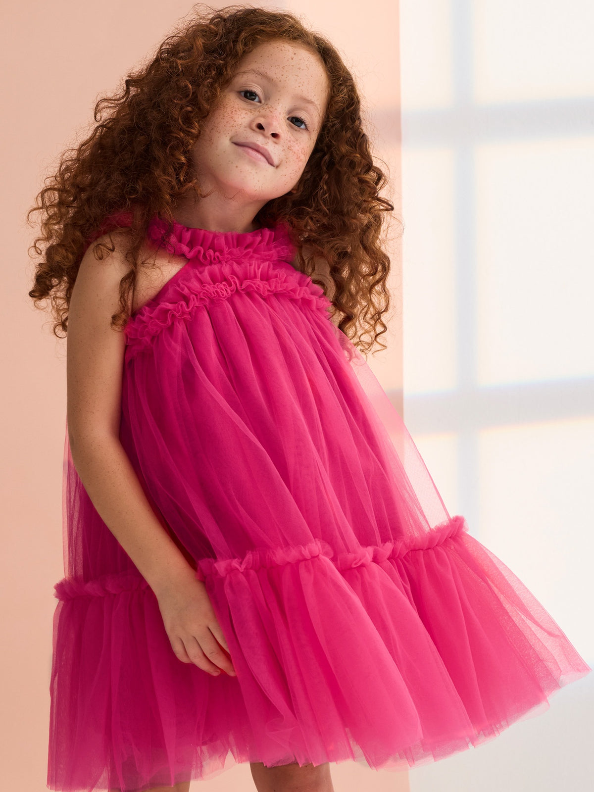 Vestido tule folhos Fúcsia (Fúcsia)  para Menina - Abel & Lula