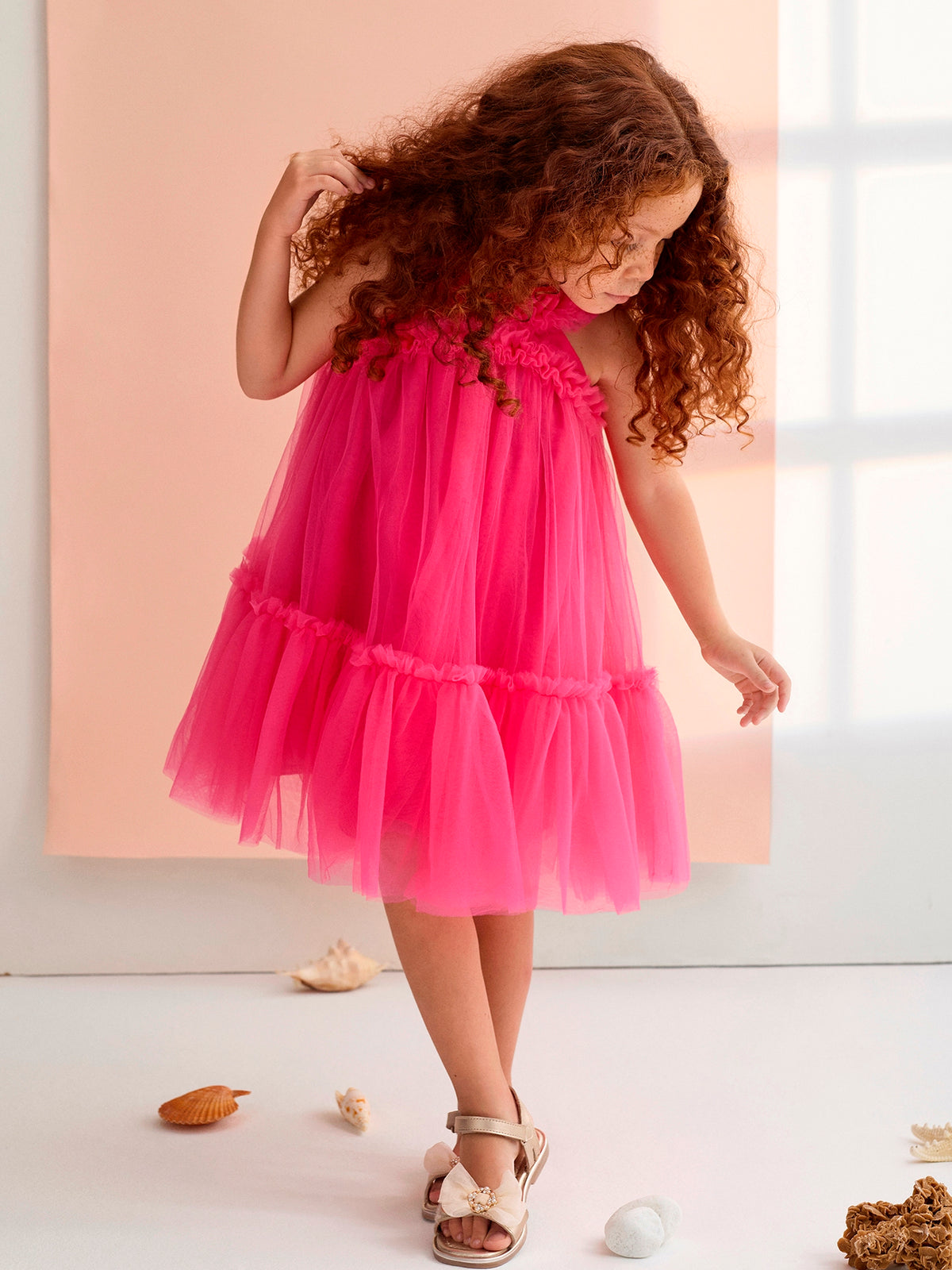Vestido tule folhos Fúcsia (Fúcsia)  para Menina - Abel & Lula