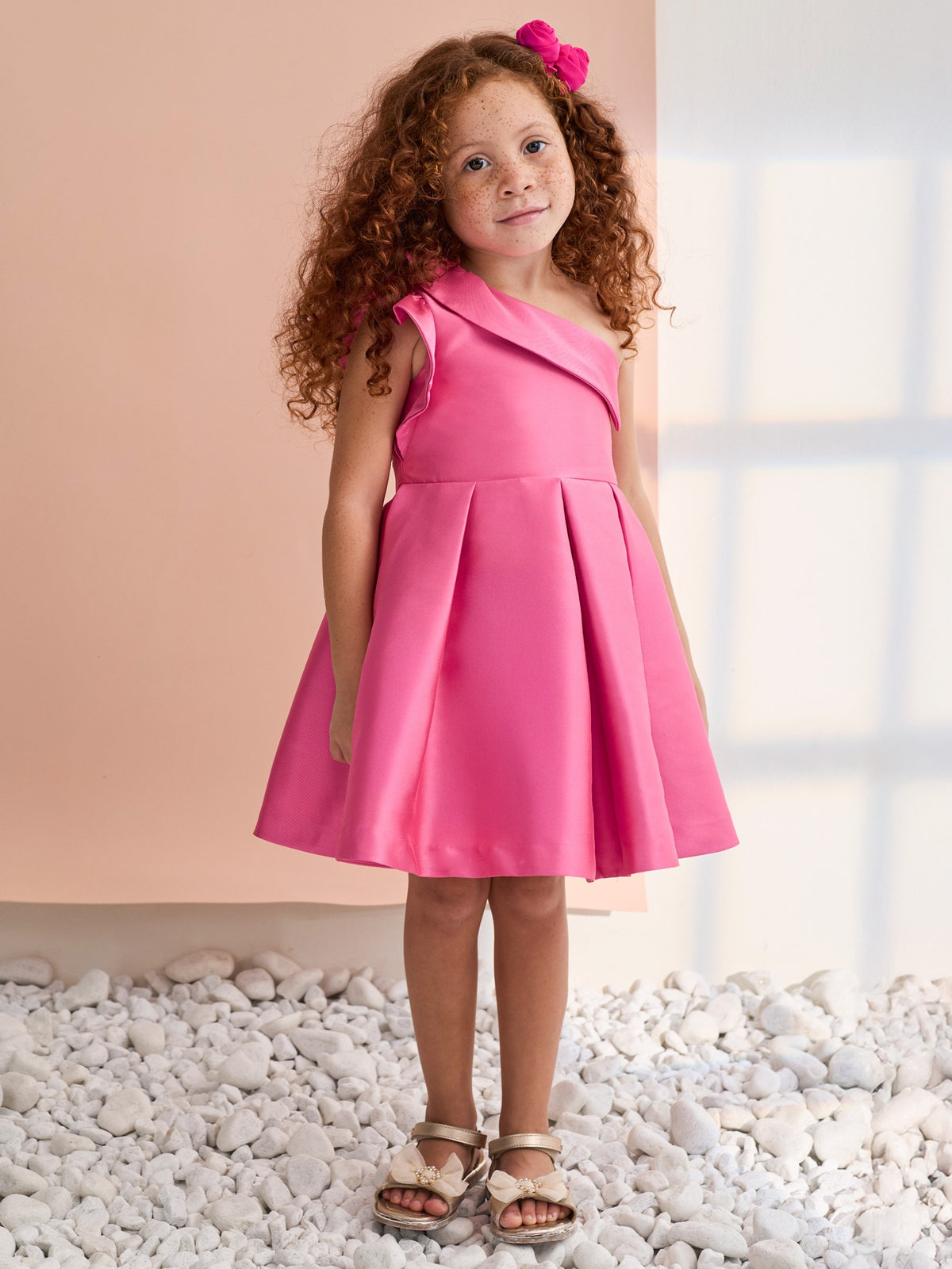 Vestido mikado assimetrico Chicle (Rosa)  para Menina - Abel & Lula