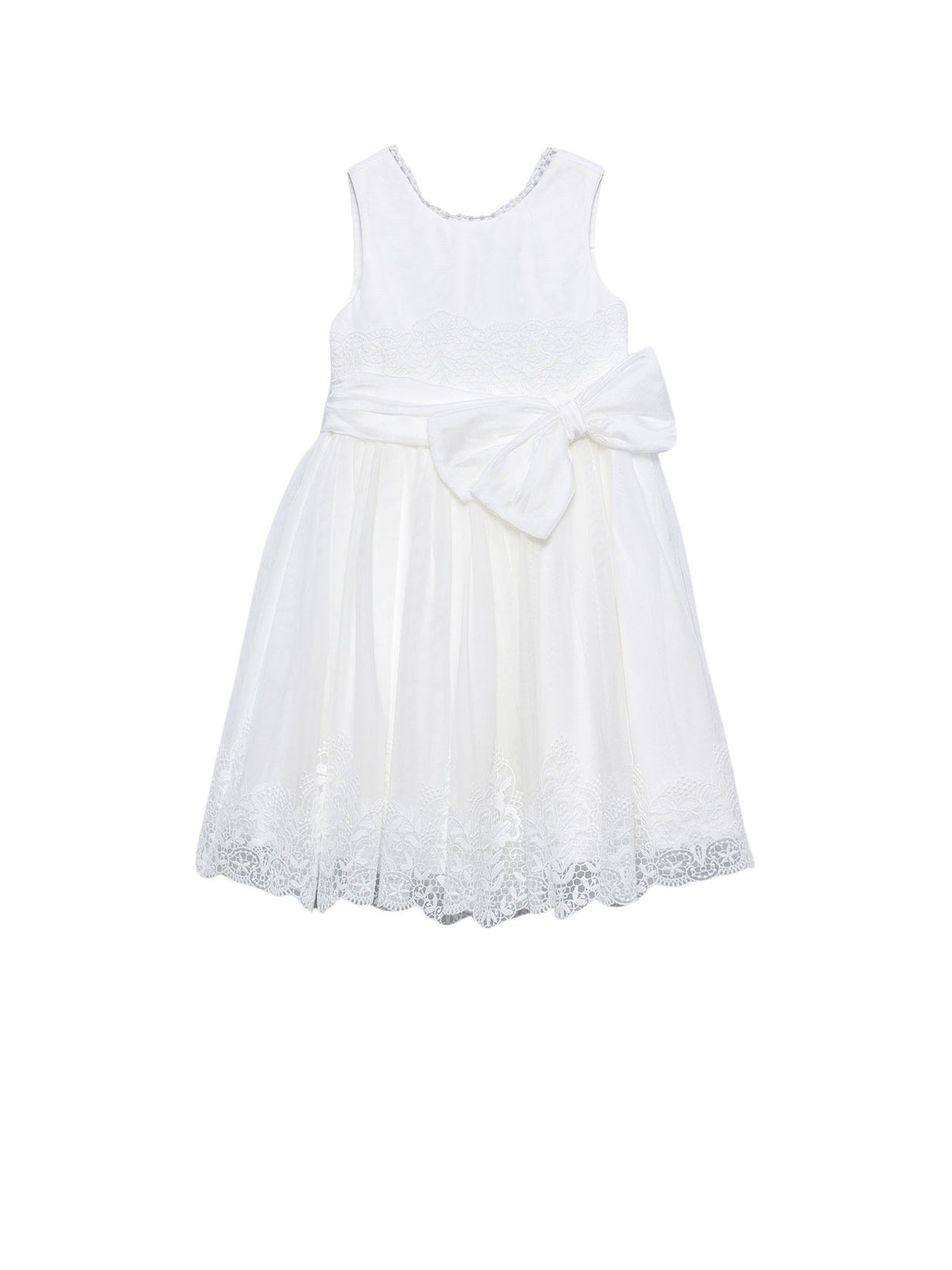 Vestido tule bordado laçada Nata (Creme / Pérola)  para Menina - Abel & Lula