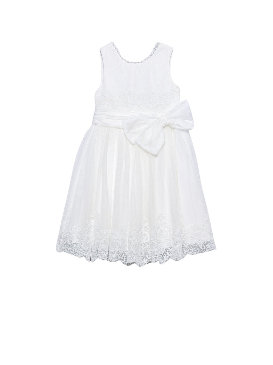 Vestido tule bordado laçada Nata (Creme / Pérola)  para Menina - Abel & Lula