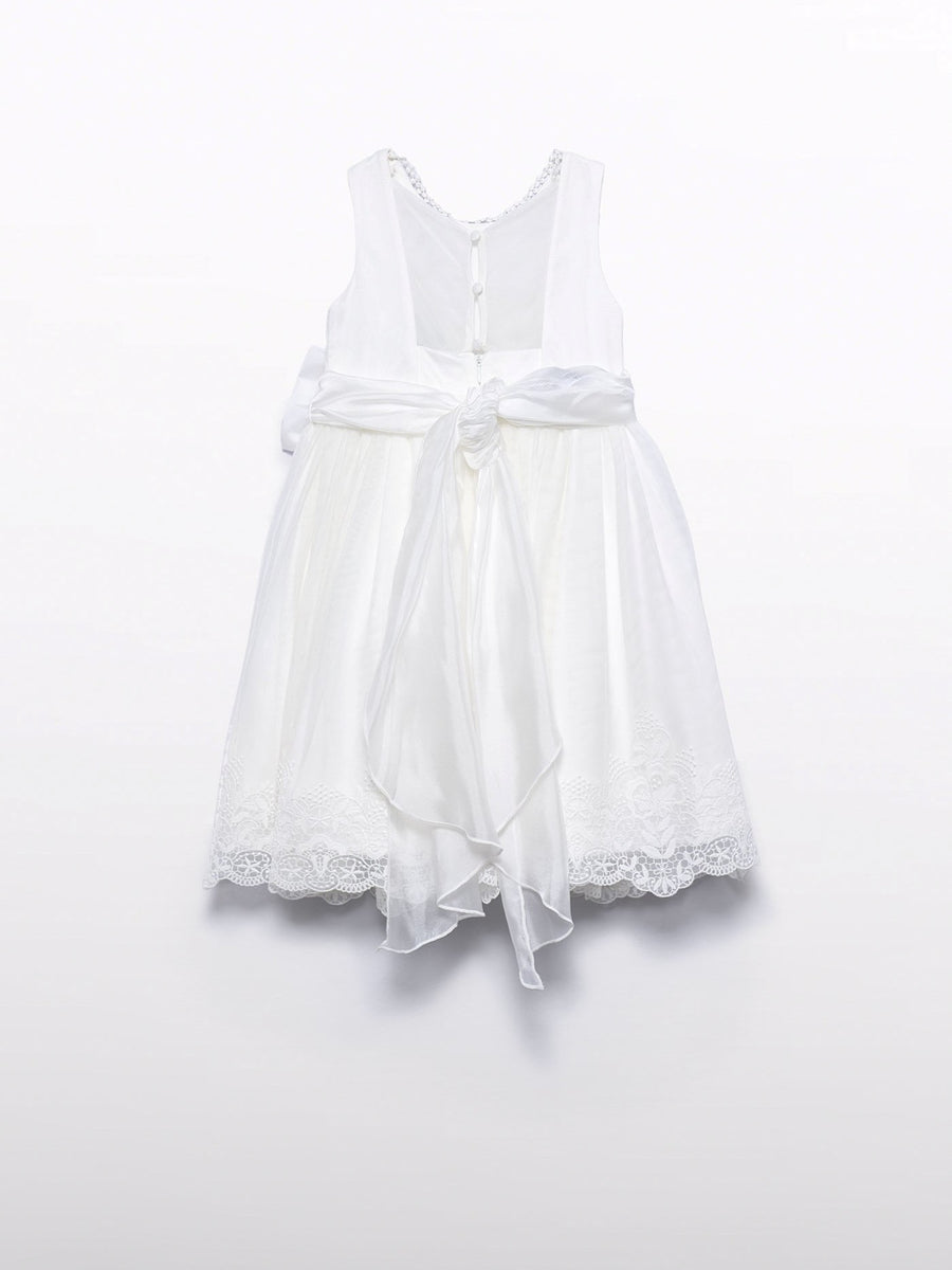 Vestido tule bordado laçada Nata (Creme / Pérola)  para Menina - Abel & Lula