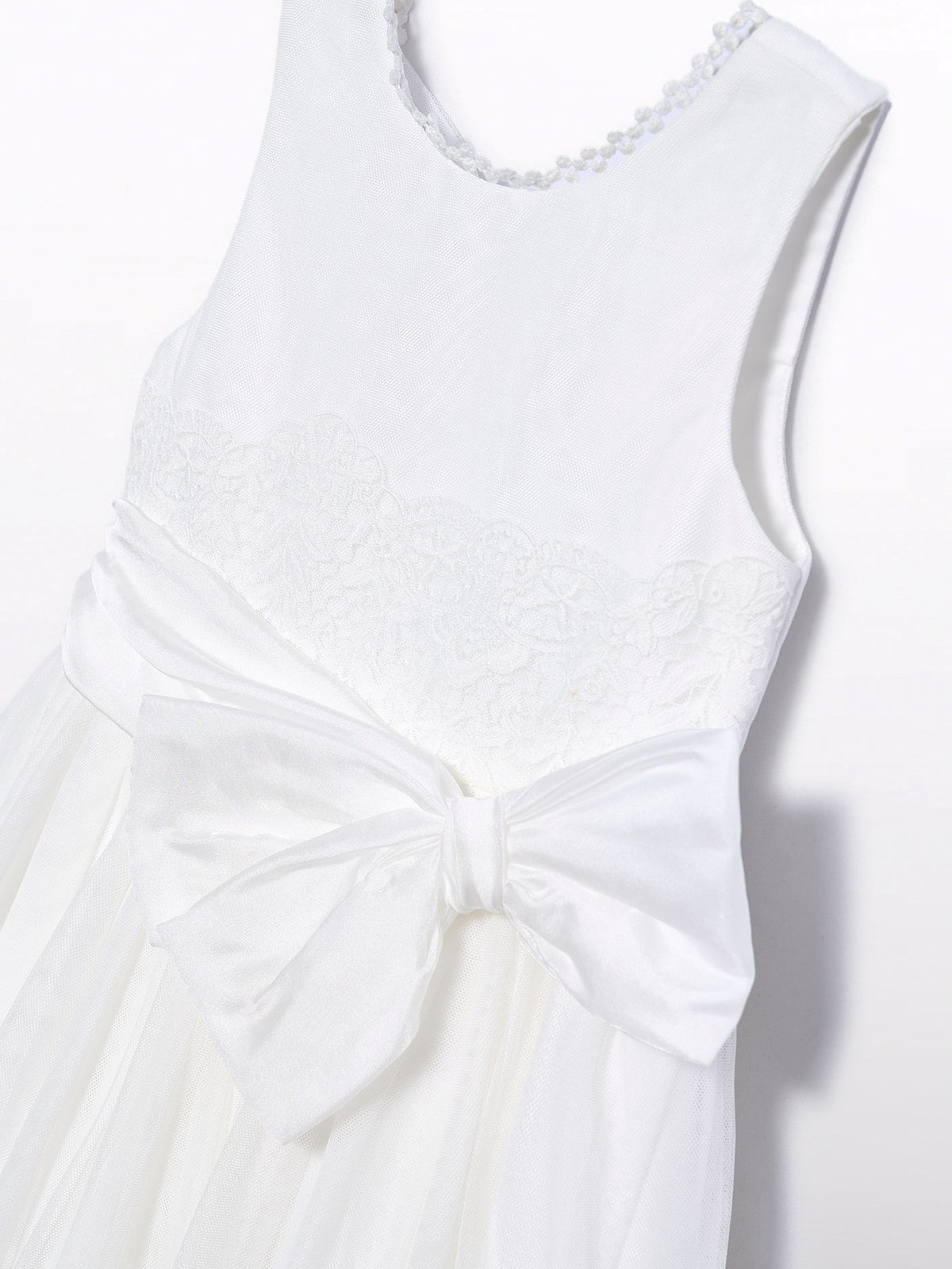 Vestido tule bordado laçada Nata (Creme / Pérola)  para Menina - Abel & Lula
