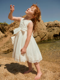 Vestido tule bordado laçada Nata (Creme / Pérola)  para Menina - Abel & Lula