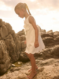 Vestido crepe flores 3d Nata (Creme / Pérola)  para Menina - Abel & Lula