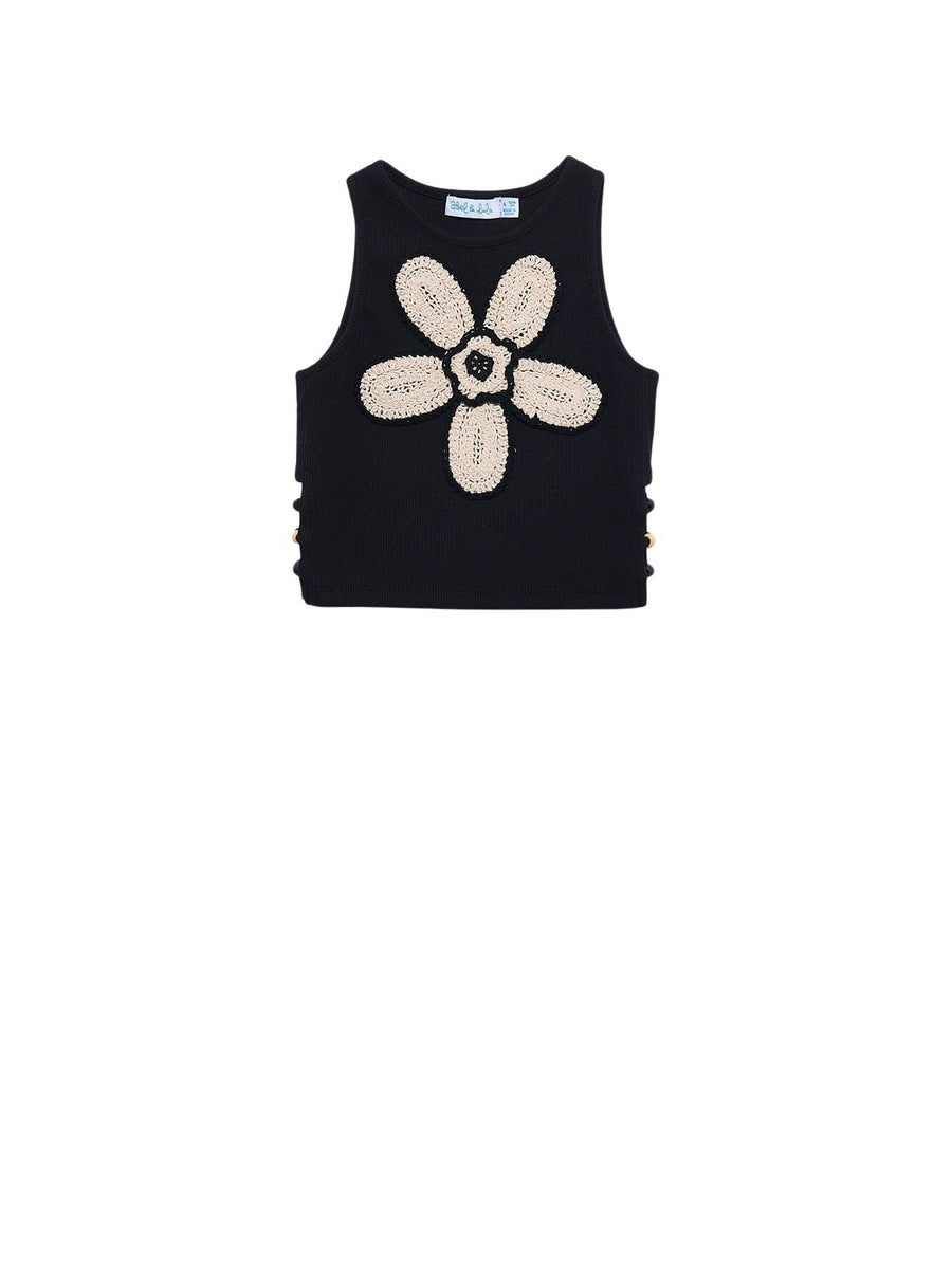 Top flor crochet Preto (Preto)  para Menina - Abel & Lula