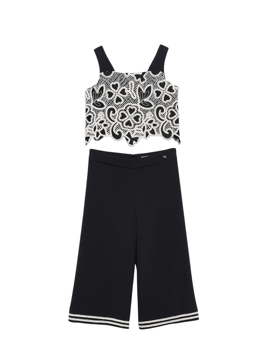 Conj. culote combiado Creme-pret (Preto)  para Menina - Abel & Lula