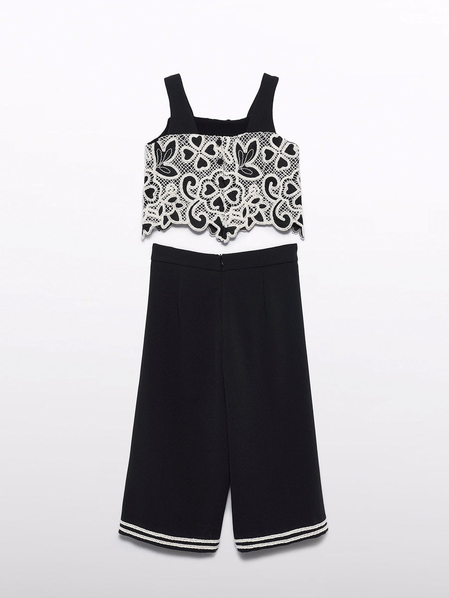 Conj. culote combiado Creme-pret (Preto)  para Menina - Abel & Lula