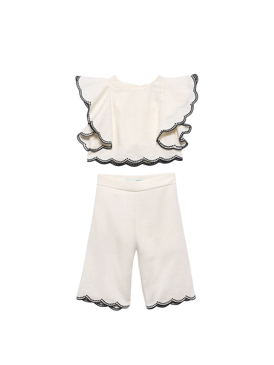 Conj. calça culotte bordado Creme (Creme / Pérola)  para Bebé Menina - Abel & Lula