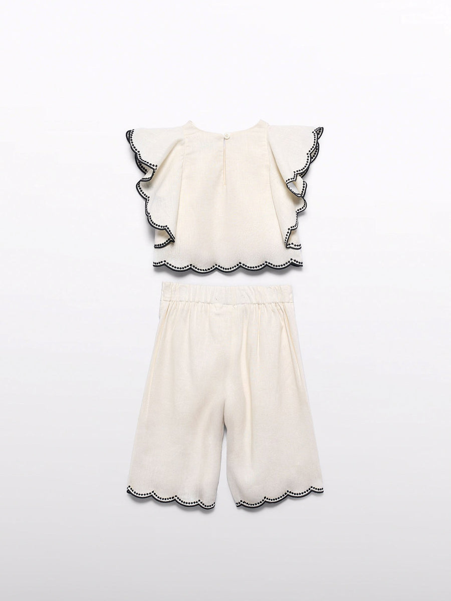 Conj. calça culotte bordado Creme (Creme / Pérola)  para Bebé Menina - Abel & Lula