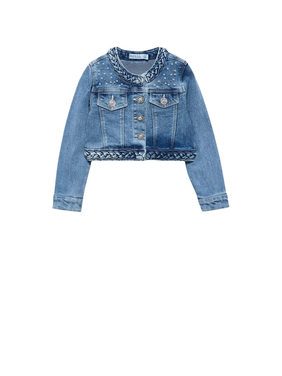 Jaqueta denim pérolas Bleached (Ganga c/ Lavagem)  para Menina - Abel & Lula