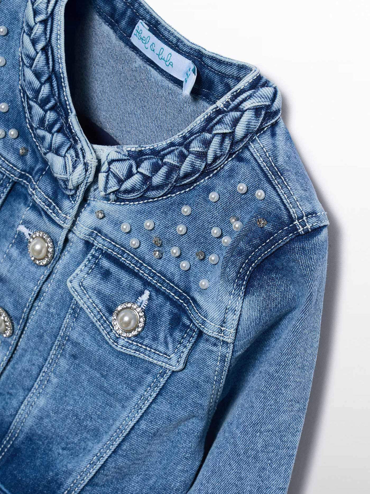 Jaqueta denim pérolas Bleached (Ganga c/ Lavagem)  para Menina - Abel & Lula
