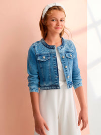 Jaqueta denim pérolas Bleached (Ganga c/ Lavagem)  para Menina - Abel & Lula