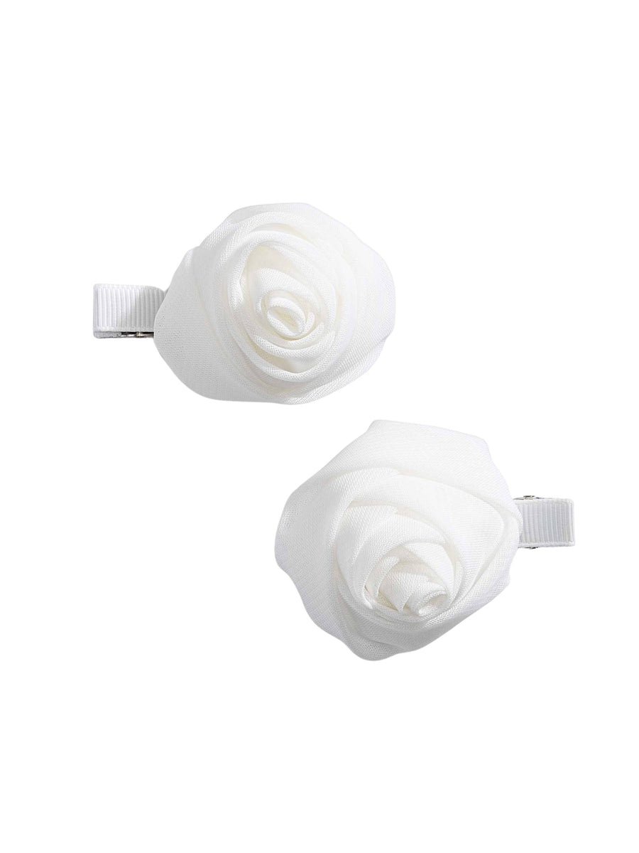 Set ganchos cabelo flor gasa Nata (Creme / Pérola)  para Menina - Abel & Lula