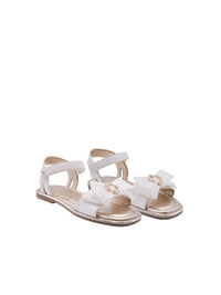 Sandália laçada tule Nata (Creme / Pérola)  para Menina - Abel & Lula