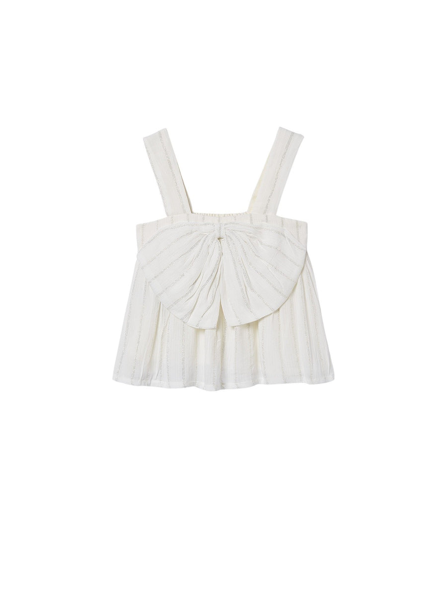 Top c/ laço de lurex Crú (Creme / Pérola)  para Menina - Mayoral
