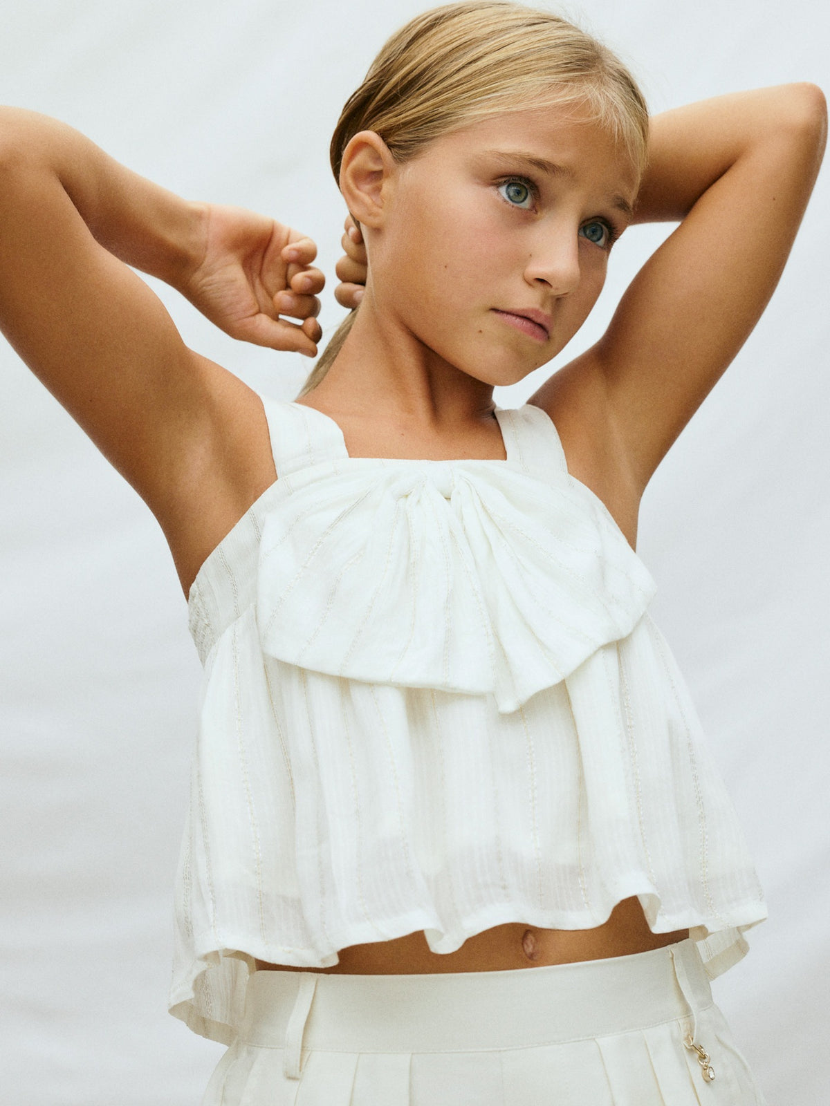 Top c/ laço de lurex Crú (Creme / Pérola)  para Menina - Mayoral