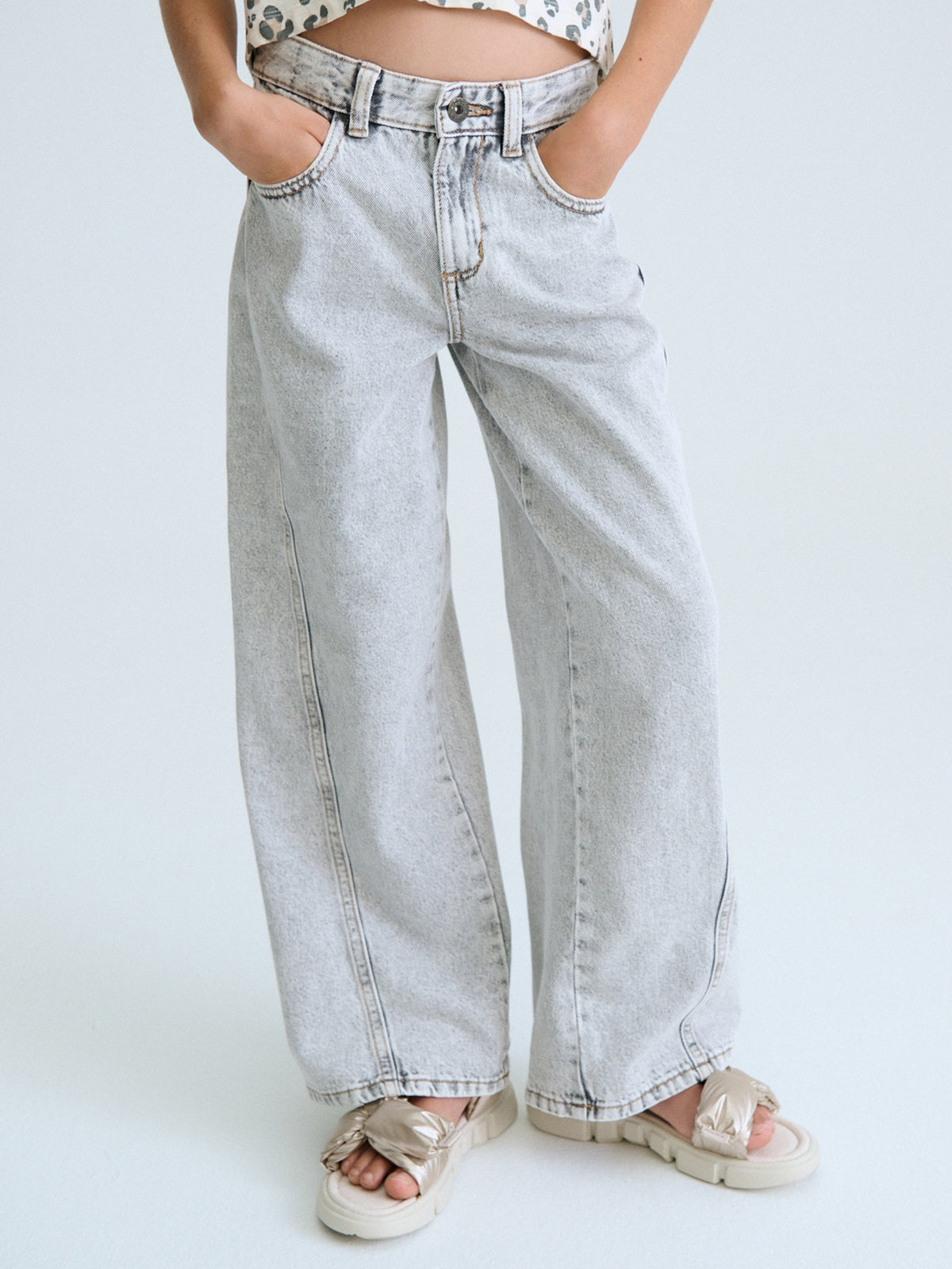 Calça ganga wide leg Cinza (Cinza)  para Menina - Mayoral