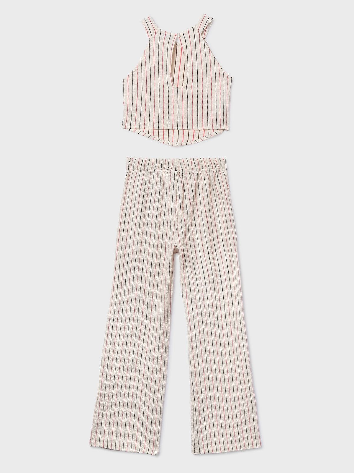 Conj. calça riscas Crú-coral (Tijolo)  para Menina - Mayoral