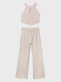 Conj. calça riscas Crú-coral (Tijolo)  para Menina - Mayoral
