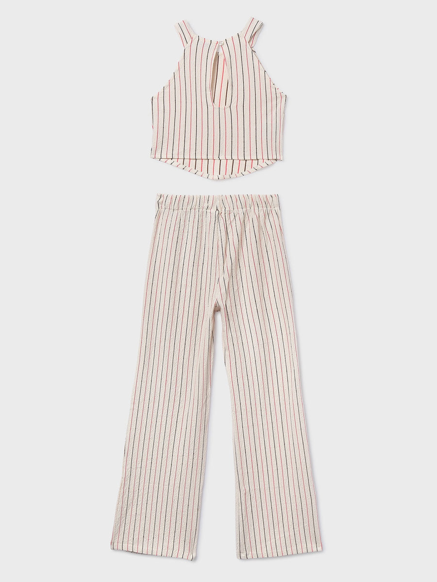 Conj. calça riscas Crú-coral (Tijolo)  para Menina - Mayoral