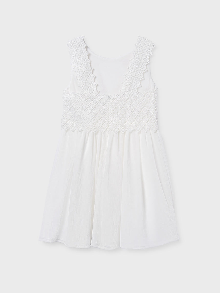 Vestido combinado guipur Nata (Creme / Pérola)  para Menina - Mayoral