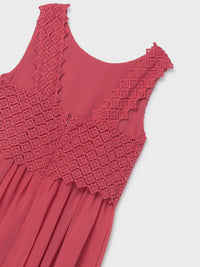 Vestido combinado guipur Coral (Tijolo)  para Menina - Mayoral