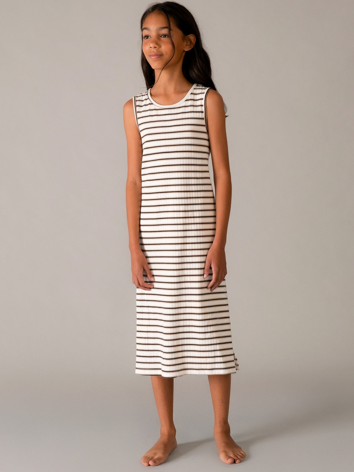 Vestido midi riscas Crú-preto (Preto)  para Menina - Mayoral