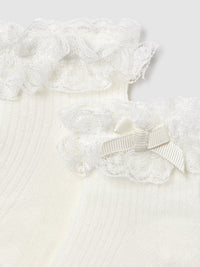 Soquetes com folhos Crú (Creme / Pérola)  para Bebé Menina - Mayoral