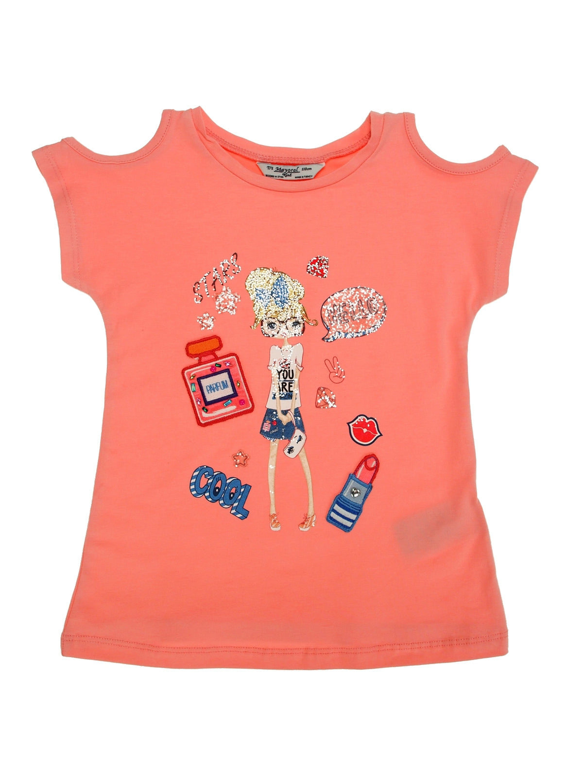 Camiseta m/curta boneca Flamingo (Salmão)  para Menina - Mayoral