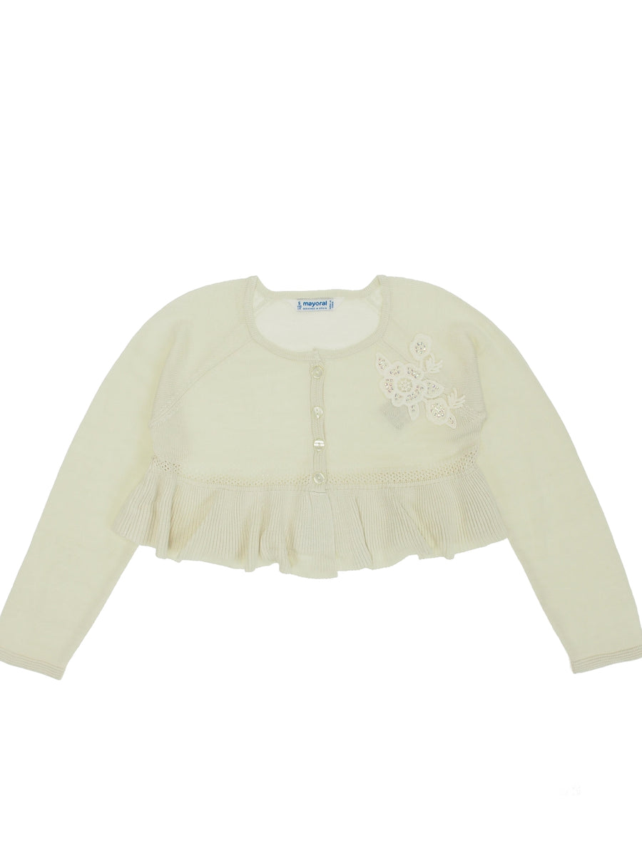 Casaco tricô flor guipur Champanhe (Dourado)  para Menina - Mayoral