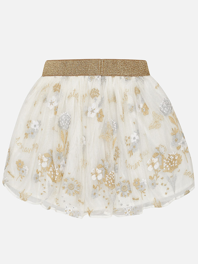 Saia tul bordada Crú (Creme / Pérola)  para Menina - Mayoral