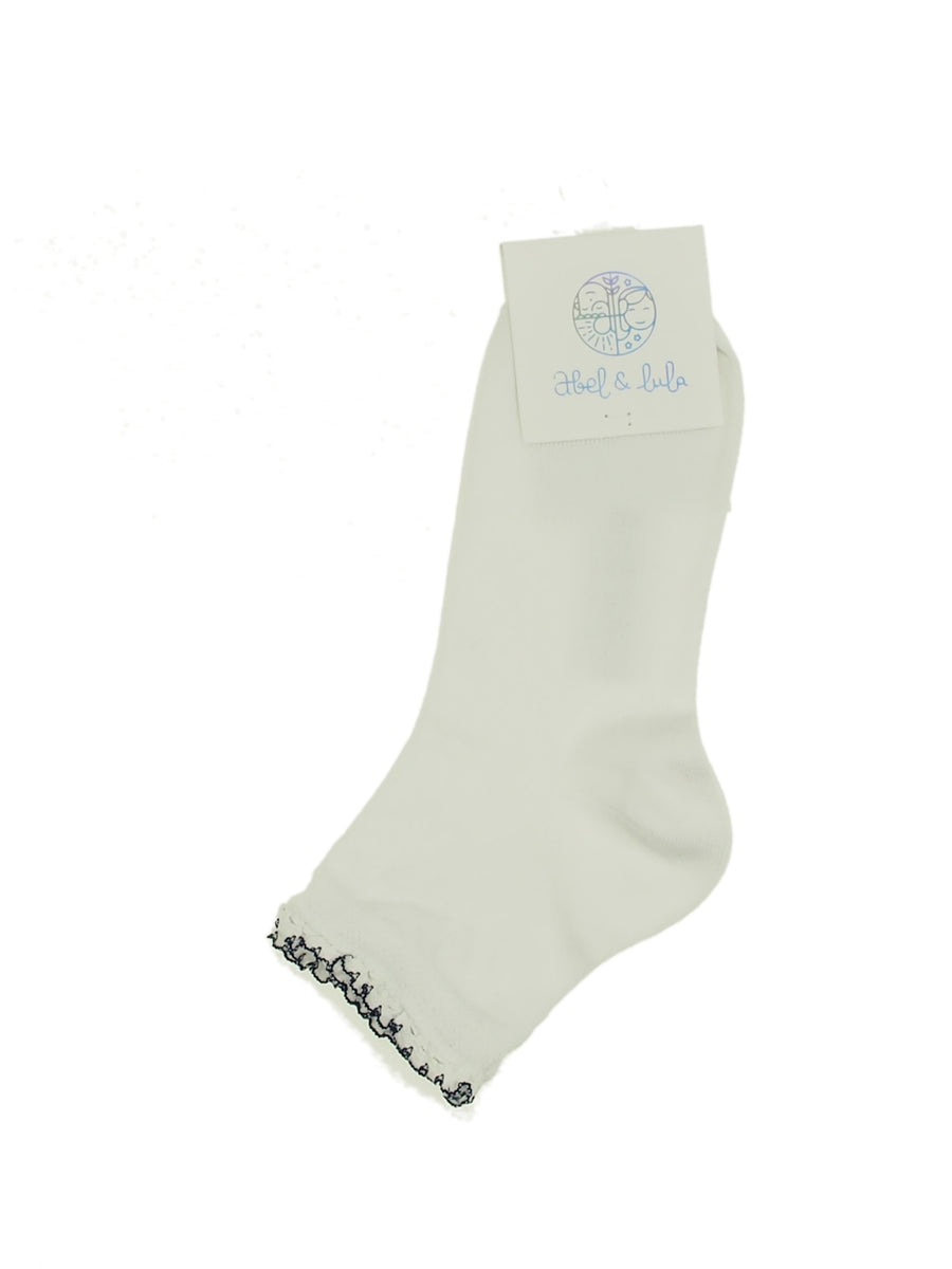 Soquetes bordados Bco-marinh (Marinho)  para Menina - Abel & Lula