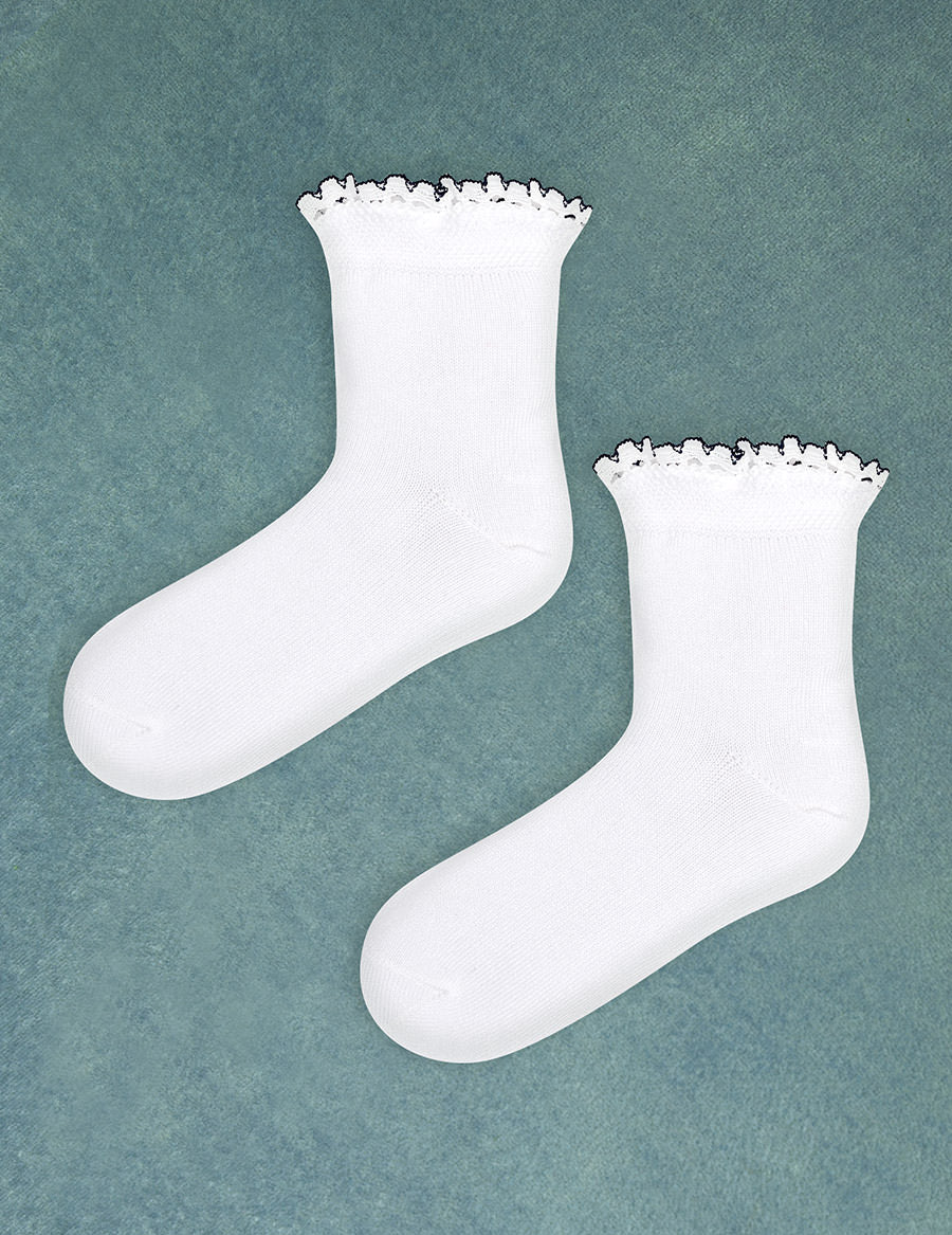 Soquetes bordados Bco-marinh (Marinho)  para Menina - Abel & Lula