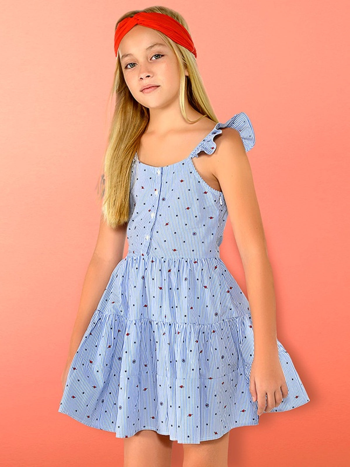 Vestido riscas c/laço Azul (Azul)  para Menina - Mayoral